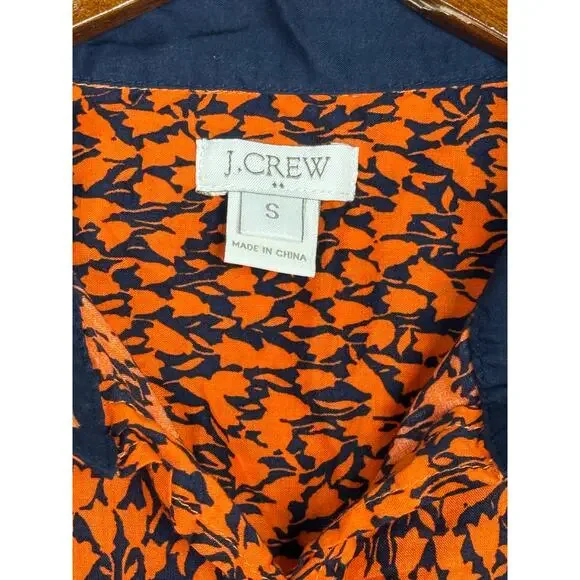 J. Crew Tulip Popover Long Sleeve Collard Half Button Up Shirt S Blue Orange - Picture 7 of 15